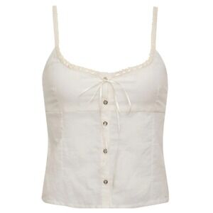 Frankies Bikinis Evangelina Button Up Tank Top Camisole Small White Cotton